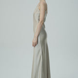 Bej  Askılı Saten Slip Elbise