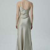 Bej  Askılı Saten Slip Elbise