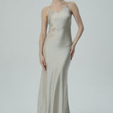 Bej  Askılı Saten Slip Elbise