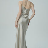 Bej  Askılı Saten Slip Elbise