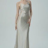 Bej  Askılı Saten Slip Elbise