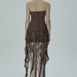 Basamaklı Fırfır Detaylarıyla Parıldayan Mini Elbise