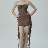 Basamaklı Fırfır Detaylarıyla Parıldayan Mini Elbise