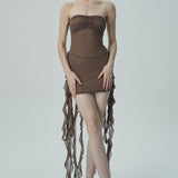 Basamaklı Fırfır Detaylarıyla Parıldayan Mini Elbise