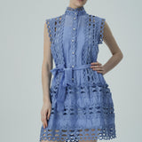 Kolsuz Mavi Dantel Elbise