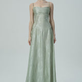 Lavanta Çiçekli Jakarlı Saten Maksi Elbise