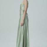 Lavanta Çiçekli Jakarlı Saten Maksi Elbise