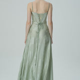 Lavanta Çiçekli Jakarlı Saten Maksi Elbise