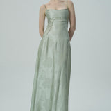 Lavanta Çiçekli Jakarlı Saten Maksi Elbise