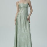 Lavanta Çiçekli Jakarlı Saten Maksi Elbise