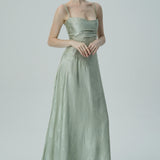 Lavanta Çiçekli Jakarlı Saten Maksi Elbise