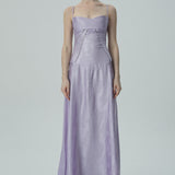 Lavanta Çiçekli Jakarlı Saten Maksi Elbise