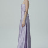 Lavanta Çiçekli Jakarlı Saten Maksi Elbise