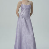 Lavanta Çiçekli Jakarlı Saten Maksi Elbise