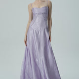 Lavanta Çiçekli Jakarlı Saten Maksi Elbise