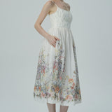 Dantelli Bedene Sahip Çiçek İşlemeli Midi Elbise