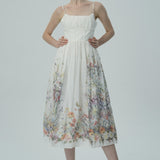 Dantelli Bedene Sahip Çiçek İşlemeli Midi Elbise