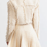 Altın Detaylı Krem Tweed İkili Takım