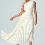 Olivia asimetrik omuzları açık pilili elbise