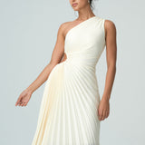 Olivia asimetrik omuzları açık pilili elbise