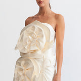 3D Hacimli Çiçek Tasarımlı Midi Elbise