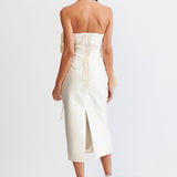 3D Hacimli Çiçek Tasarımlı Midi Elbise