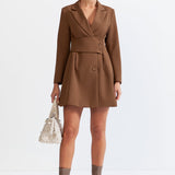 Blazer Type Dress with Highlighted Waist - Brown
