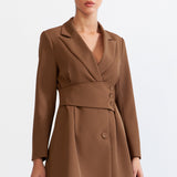 Blazer Type Dress with Highlighted Waist - Brown