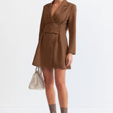 Blazer Type Dress with Highlighted Waist - Brown