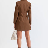 Blazer Type Dress with Highlighted Waist - Brown