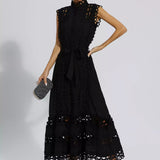 Siyah Kolsuz İçi Boş Maksi Elbise