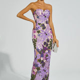 Leanna Çiçek İşlemeli Maksi Elbise