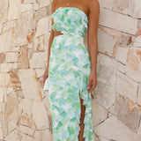 Zinnia Midi Elbise - Yeşil Çiçekli