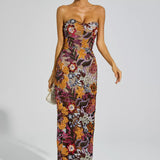 Leanna Çiçek İşlemeli Maksi Elbise