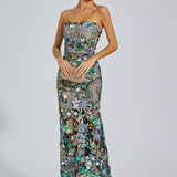 Leanna Çiçek İşlemeli Maksi Elbise