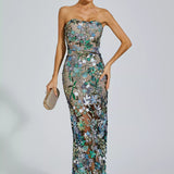 Leanna Çiçek İşlemeli Maksi Elbise