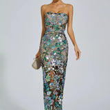 Leanna Çiçek İşlemeli Maksi Elbise