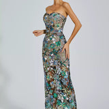 Leanna Çiçek İşlemeli Maksi Elbise