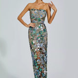 Leanna Çiçek İşlemeli Maksi Elbise