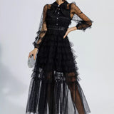 Siyah Puantiyeli Maxi Elbise