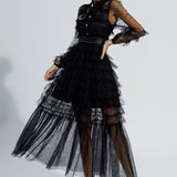 Siyah Puantiyeli Maxi Elbise