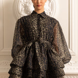 Etekli Leopar Desenli Uzun Kollu Elbise