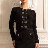 Uzun Kollu Ceket ve Mini Etekli Örgü Co-Ord Set - Siyah