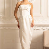 Dantelli Göğüs Detaylı Straplez Midi Elbise