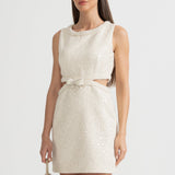 Bel Kesimli ve Fiyonklu Payetli Kolsuz Mini Elbise