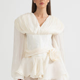 Korse Stili Gövdeli, Fırfır Etekli ve Kabarık Kollu Elbise