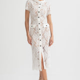 Eşleşen Bel Kemerli Zarif Kısa Kollu Dantel Elbise