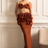 3D Çiçek Süslemeli Zarif Saten Eşofman Takımı