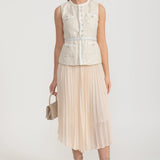 Önden Cepli ve Şeffaf Pileli Etekli Dokulu Co-Ord - Ivoire