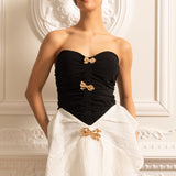 Büyük Boy Kontrast Etekli Fiyonklu Kolsuz Fit Elbise